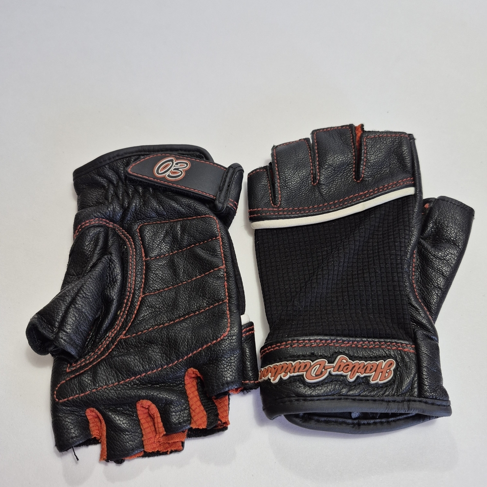 Women's Harley-Davidson Cora Black and Orange Leather & Mesh Fingerless Gloves